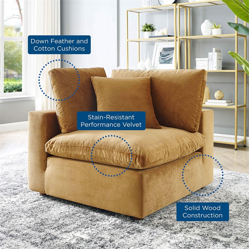 Modway Commix Down Filled Performance Velvet Corner Chair in Cognac Brown