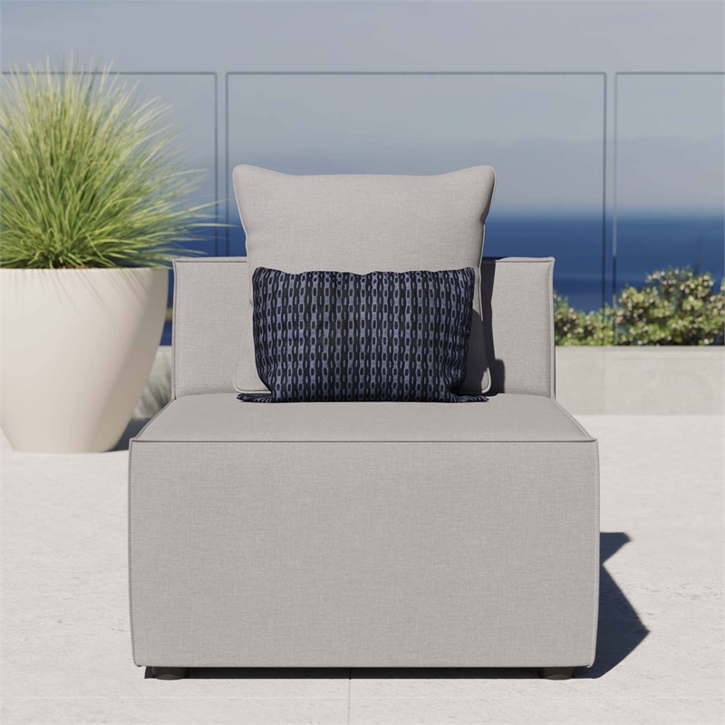 Modway Saybrook Fabric Upholstered Outdoor Patio Sofa Armless Chair in Gray