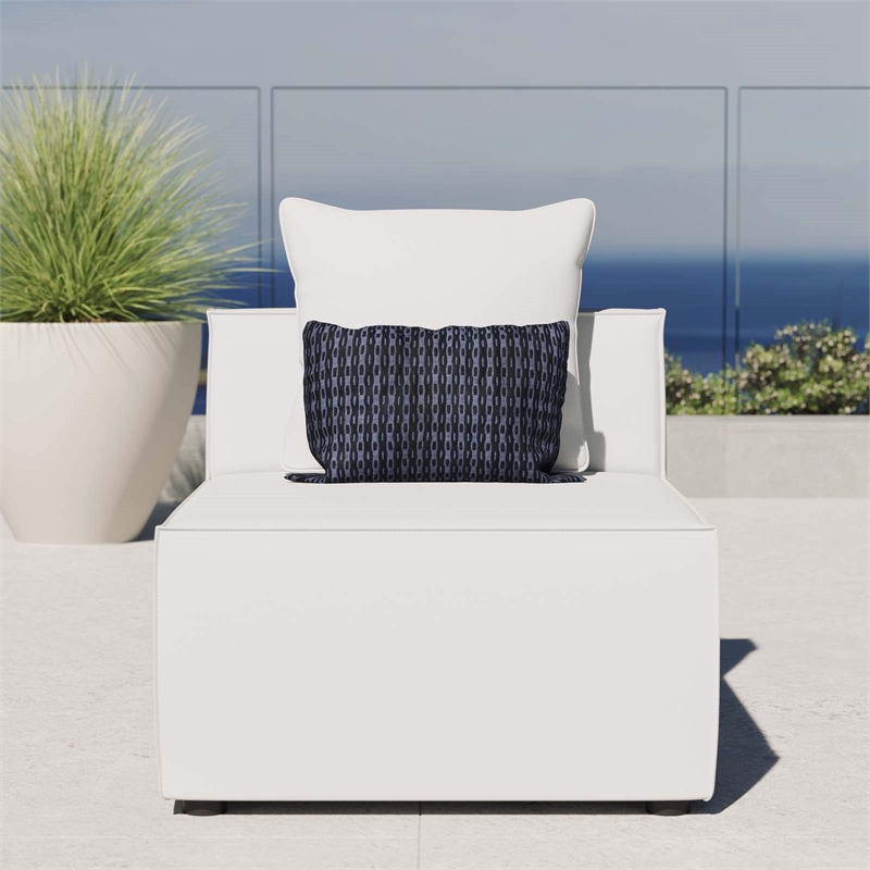 Modway Saybrook Fabric Upholstered Outdoor Patio Sofa Armless Chair in White