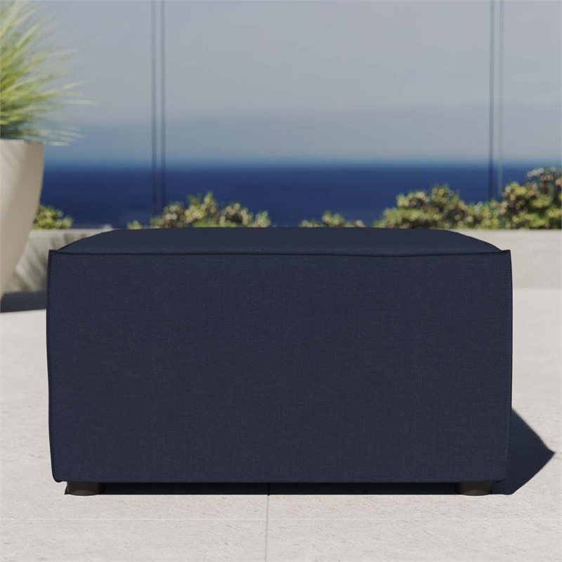 Modway Saybrook Fabric Upholstered Outdoor Patio Sofa Ottoman in Navy