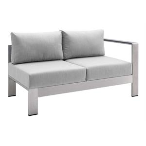 Modway Shore Fabric & Aluminum Outdoor Patio Right Arm Loveseat in Silver & Gray