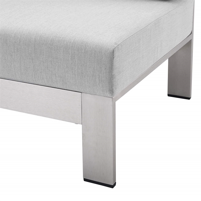 Modway Shore Fabric & Aluminum Outdoor Patio Left Arm Loveseat in Silver & Gray