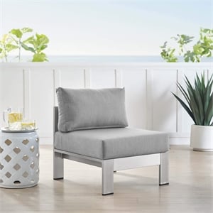 Modway Shore 23.5&quot Fabric Outdoor Patio Armless Chair in Silver Gray