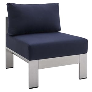 Modway Shore 23.5&quot Fabric Outdoor Patio Armless Chair in Silver Navy