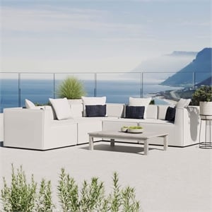 Modway Saybrook 103.5&quot 5-Piece Fabric Outdoor Patio Sectional Sofa in White