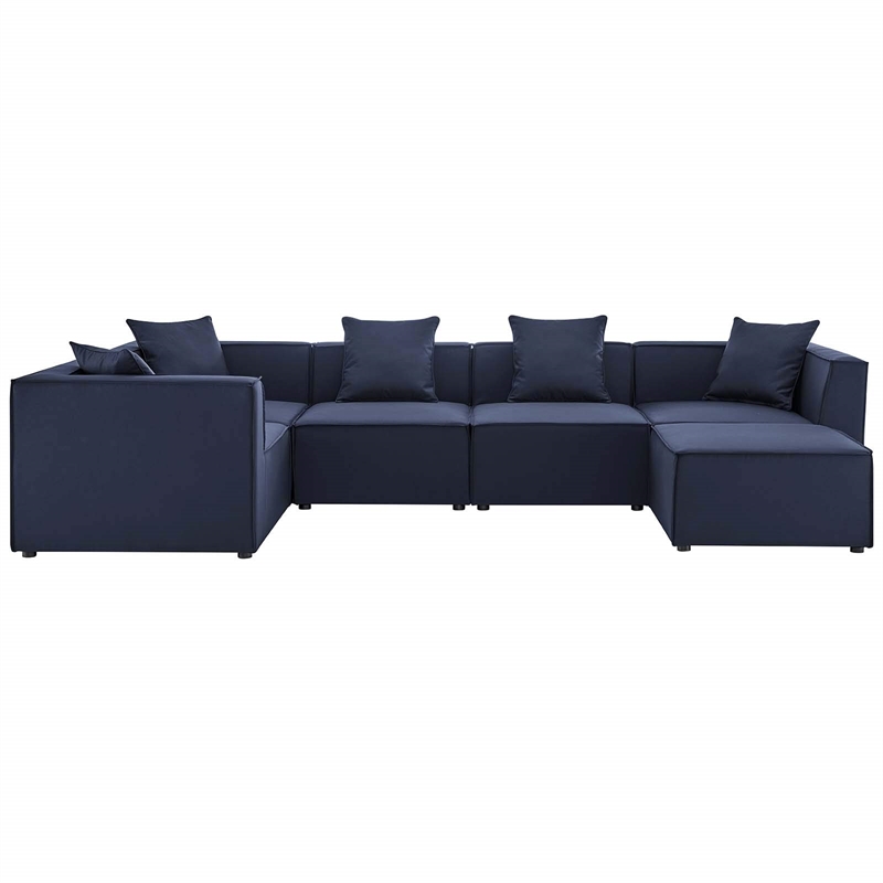 Modway Saybrook 6-Piece Fabric Upholstered Outdoor Patio Sectional Sofa in Navy