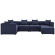Modway Saybrook 6-Piece Fabric Upholstered Outdoor Patio Sectional Sofa in Navy