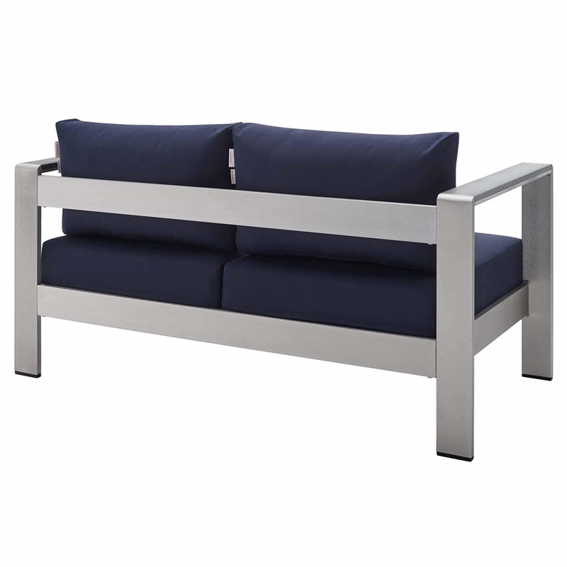 Modway Shore 3-Piece Aluminum & Fabric Outdoor Patio Set in Silver/Navy