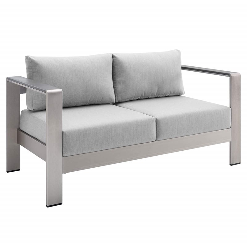 Modway Shore 4-Piece Fabric & Aluminum Outdoor Patio Set in Silver/Gray