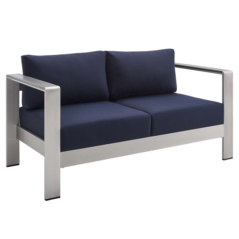 Modway Shore 4-Piece Fabric & Aluminum Outdoor Patio Set in Silver/Navy