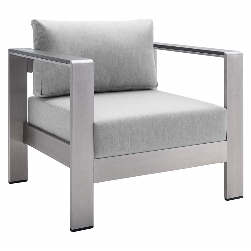 Modway Shore 4-Piece Aluminum & Fabric Outdoor Patio Set in Silver/Gray