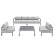 Modway Shore 5-Piece Fabric & Aluminum Outdoor Patio Sofa Set in Silver/Gray