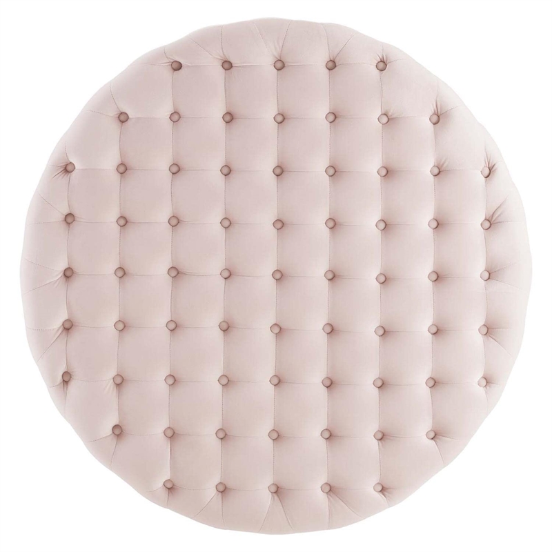 Modway Ensconce Tufted Performance Velvet Fabric Round Ottoman in Pink