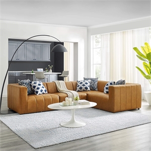 Modway Bartlett 4-Piece Modern Faux Leather Sectional Sofa in Tan Finish