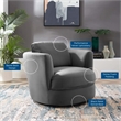 Modway Pirouette Performance Velvet Swivel Fabric Armchair in Gray