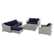 Modway Conway 5-Piece Patio Aluminum/Rattan Furniture Set in Light Gray/Navy