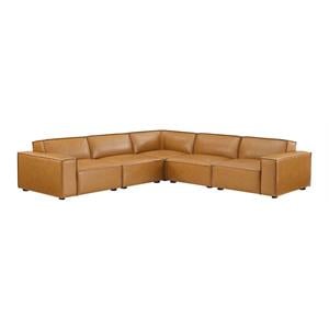 Modway Restore 5-Piece Faux Leather Upholstered Sectional Sofa in Tan