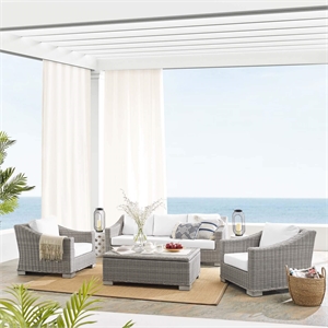 Modway Conway 4-Piece Patio Aluminum/Rattan Furniture Set in Gray/White