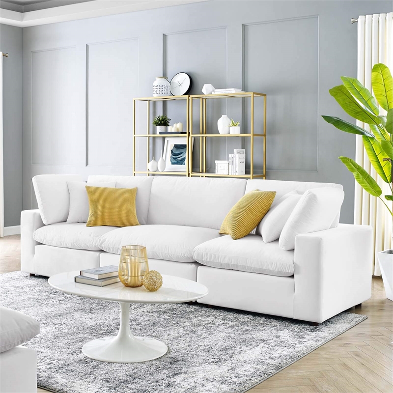 Modway Commix 3-Seater Down Filled Overstuffed Performance Velvet Sofa in White