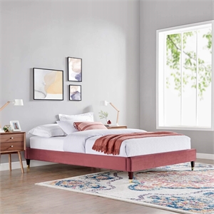 Modway Harlow Queen Performance Velvet Platform Bed Frame in Dusty Rose
