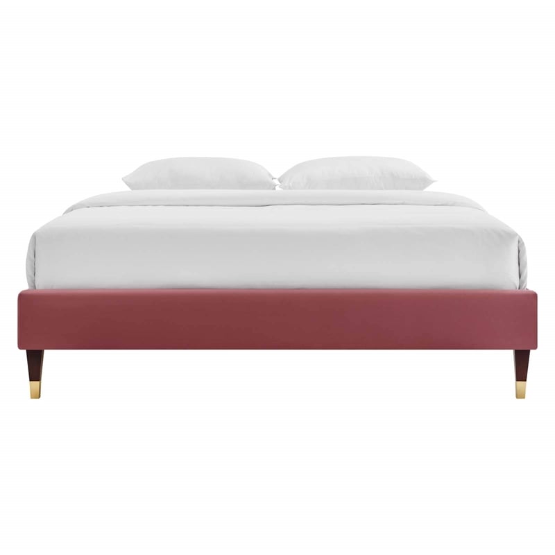 Modway Harlow Queen Performance Velvet Platform Bed Frame in Dusty Rose