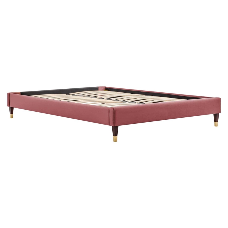 Modway Harlow King Performance Velvet Platform Bed Frame in Dusty Rose