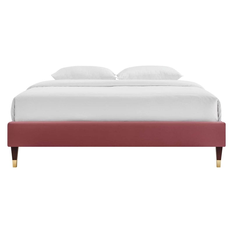 Modway Harlow King Performance Velvet Platform Bed Frame in Dusty Rose