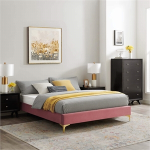 Modway Sutton Queen Modern Performance Velvet Bed Frame in Dusty Rose