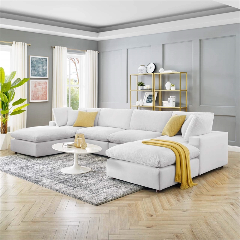 Modway Commix 6-Piece Performance Velvet Sectional Sofa in White