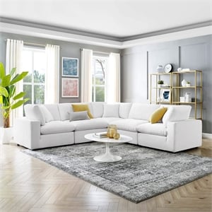 Modway Commix 119&quot 5-Piece Performance Velvet Sectional Sofa in White