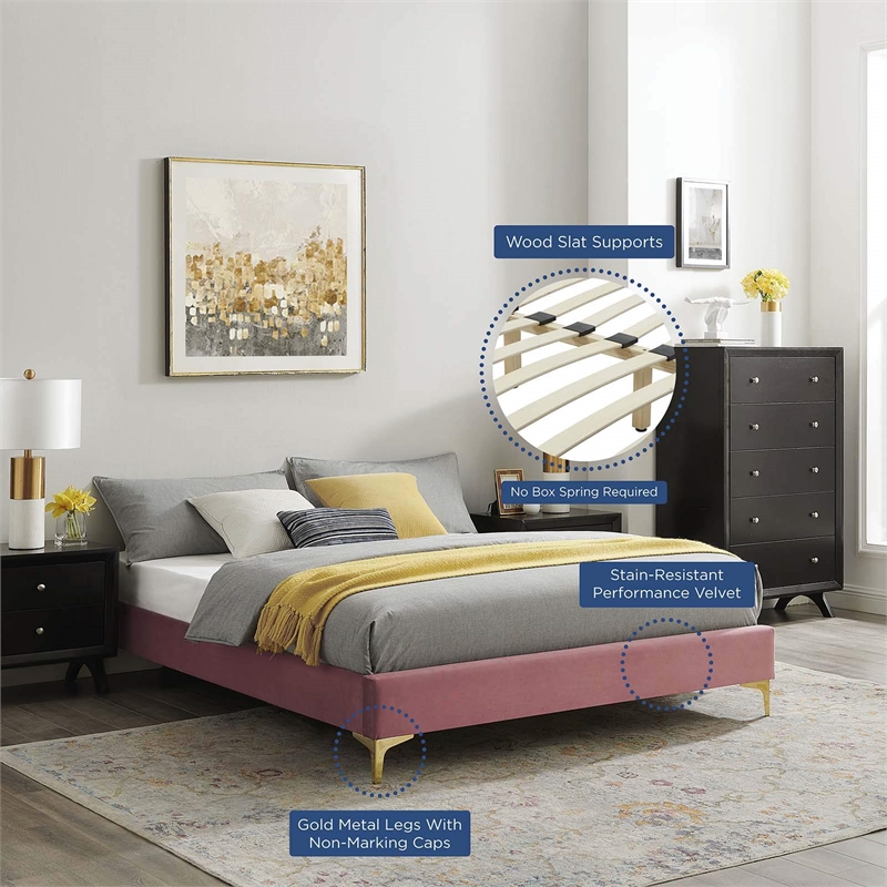 Modway Sutton Twin Modern Performance Velvet Bed Frame in Dusty Rose