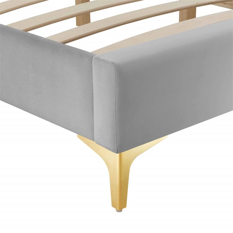 Modway Sutton Twin Modern Performance Velvet Bed Frame in Light Gray