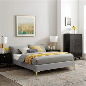 Modway Sutton Twin Modern Performance Velvet Bed Frame in Light Gray