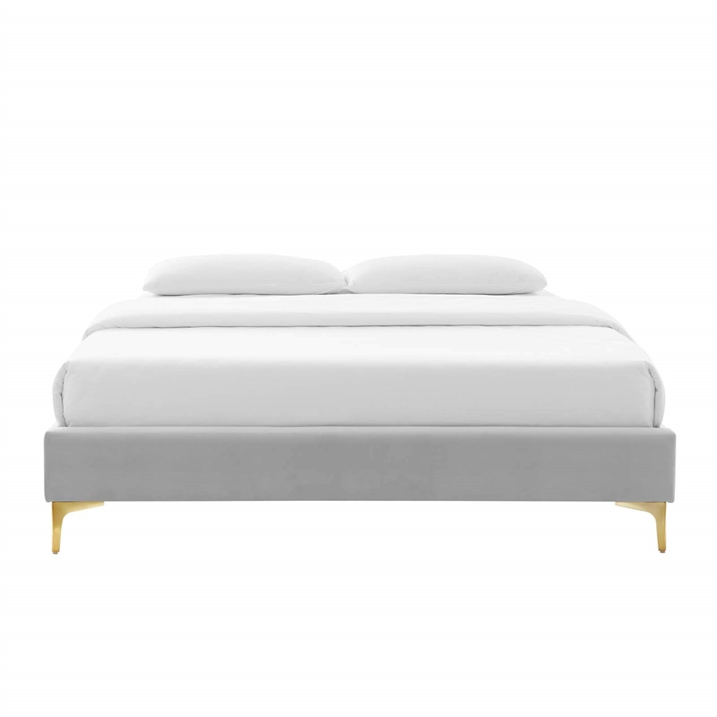 Modway Sutton Twin Modern Performance Velvet Bed Frame in Light Gray