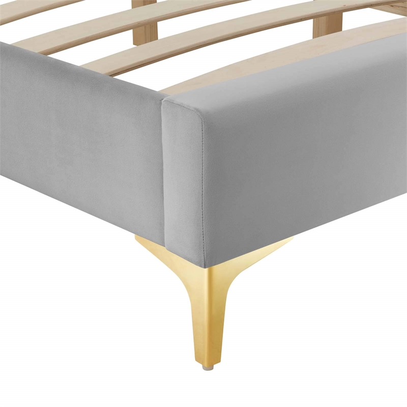 Modway Sutton Full Modern Performance Velvet Bed Frame in Light Gray