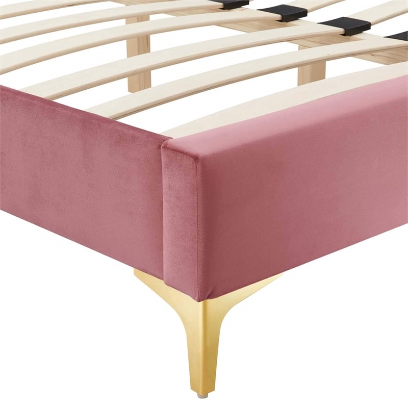 Modway Sutton King Modern Performance Velvet Bed Frame in Dusty Rose