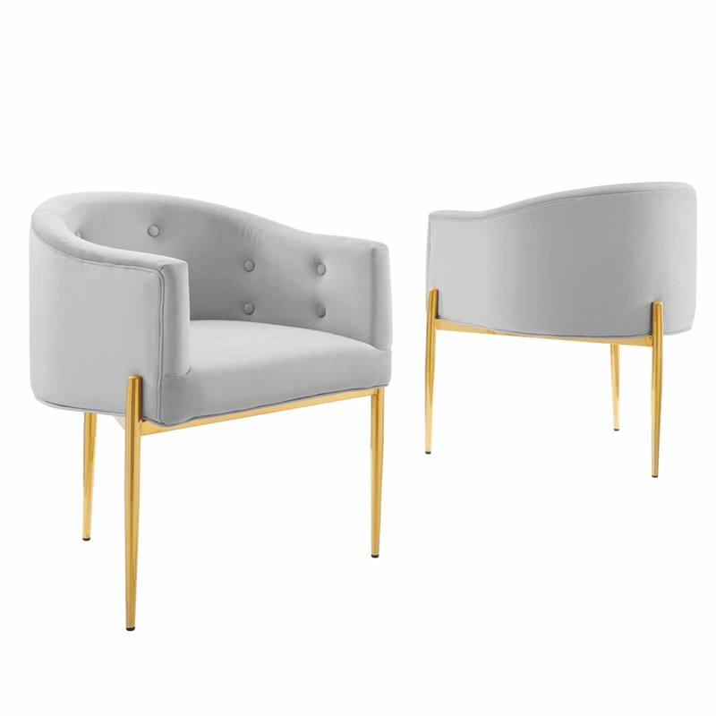 Modway Savour Modern Tufted Velvet Accent Chairs in Light Gray (Set of 2)