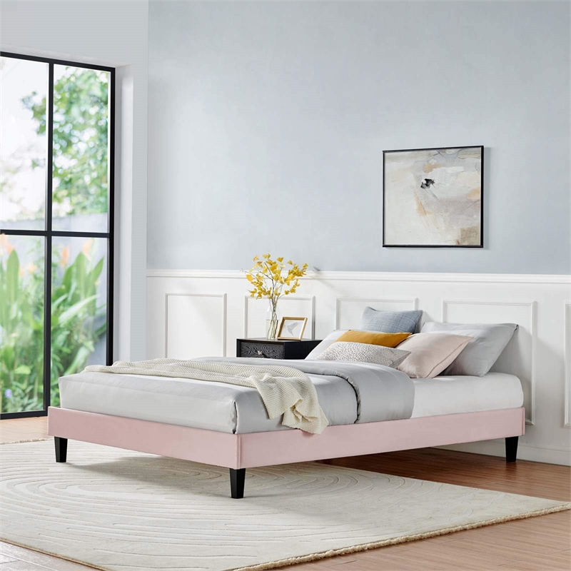 Modway Reign Twin Performance Velvet Platform Bed Frame in Pink