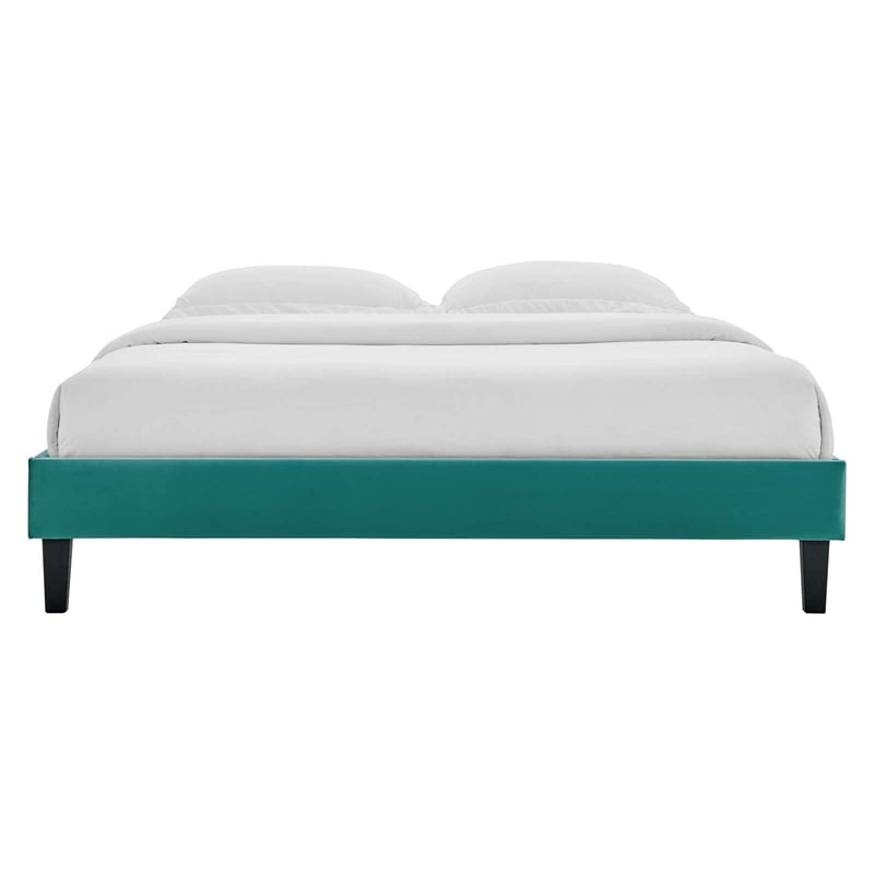 Modway Reign Twin Performance Velvet Platform Bed Frame in Teal Green