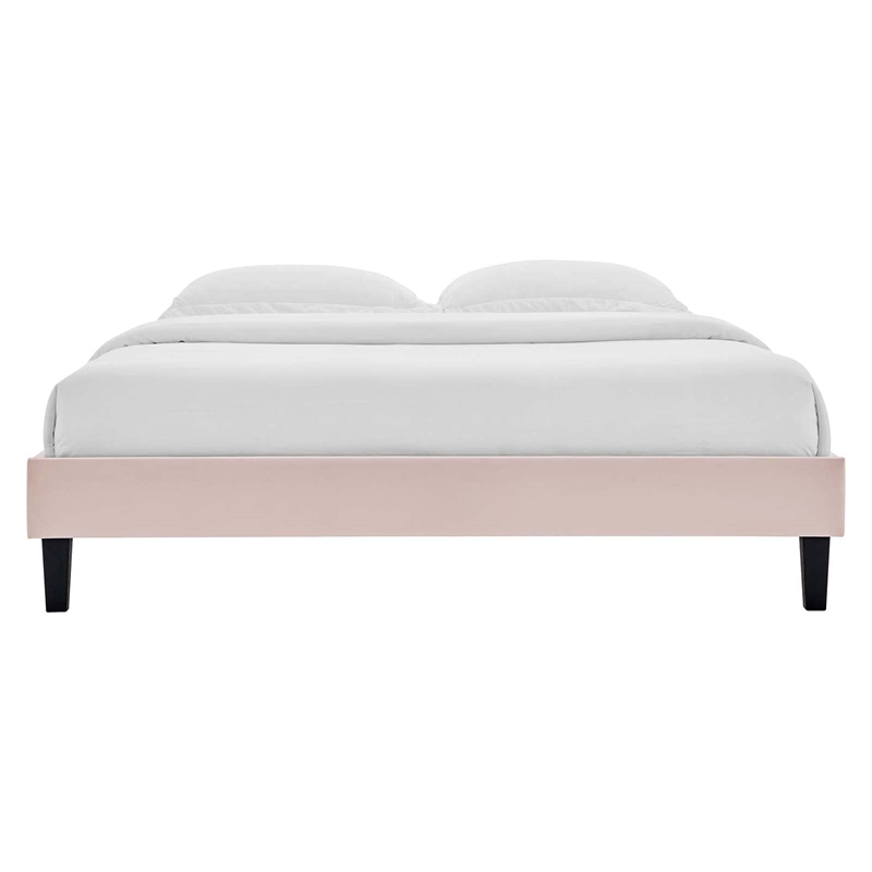 Modway Reign Queen Performance Velvet Platform Bed Frame in Pink