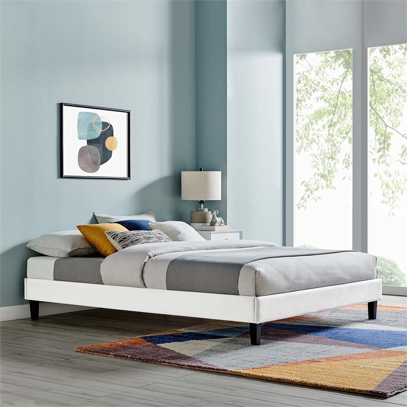 Modway Reign Queen Performance Velvet Platform Bed Frame in White