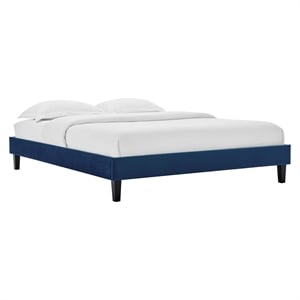 Modway Reign King Performance Velvet Platform Bed Frame in Navy