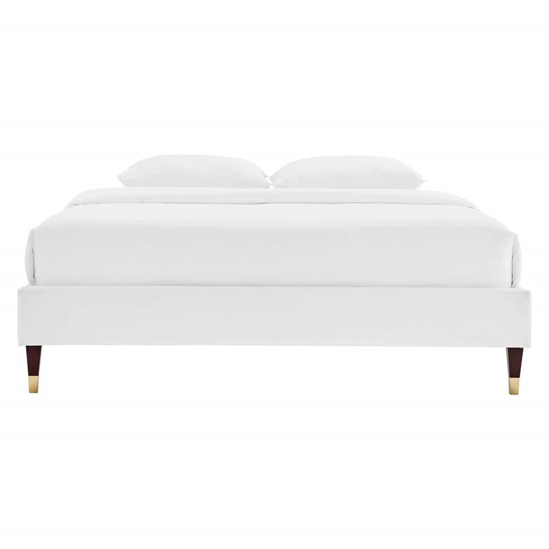 Modway Harlow Twin Performance Velvet Platform Bed Frame in White