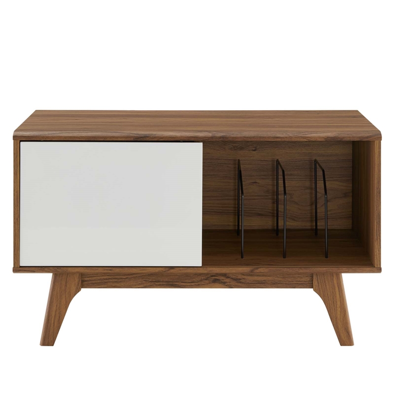 Modway Envision Wood & Vinyl Record Display Stand in Walnut & White