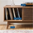 Modway Render Wood & Vinyl Record Display Stand with Sliding Door in Walnut