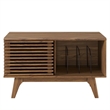 Modway Render Wood & Vinyl Record Display Stand with Sliding Door in Walnut