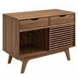 Modway Render Wood & Vinyl Record Display Stand with 2 Drawers in Walnut