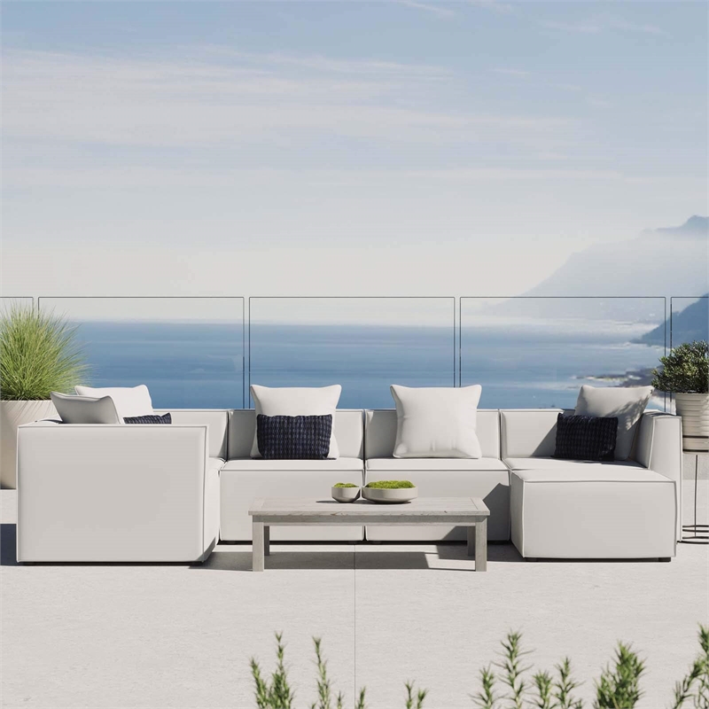 Modway Saybrook 6-Piece Fabric Upholstered Outdoor Patio Sectional Sofa in White