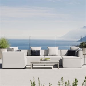 Modway Saybrook 6-Piece Fabric Upholstered Outdoor Patio Sectional Sofa in White