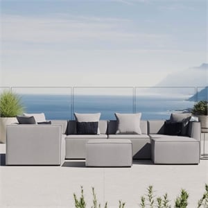 Modway Saybrook 7-Piece Patio Fabric Upholstered Sectional Sofa in Gray